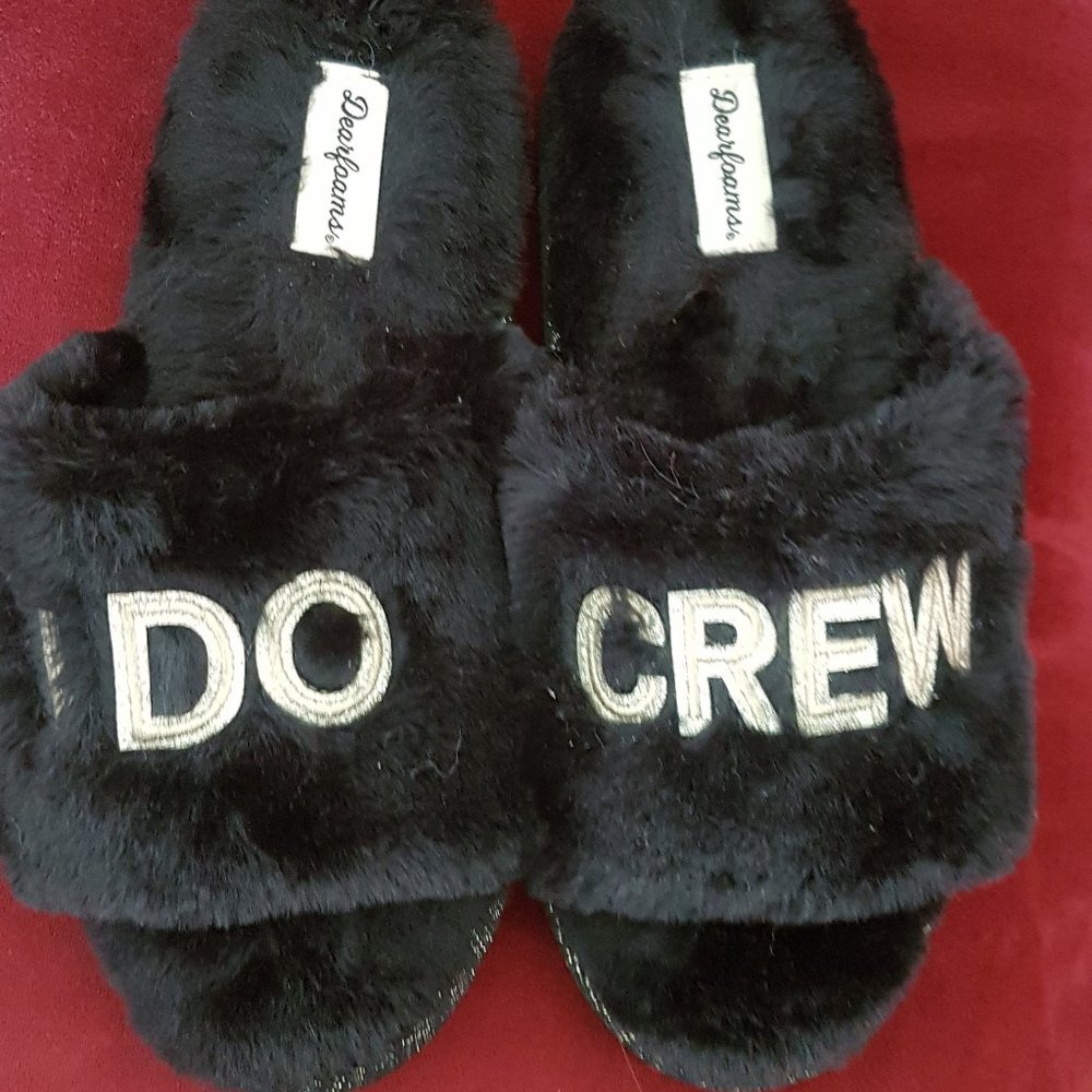Dearfoam I Do Crew Black Wedding Bridal Slide Slippers Medium - $6.99 Shipping!